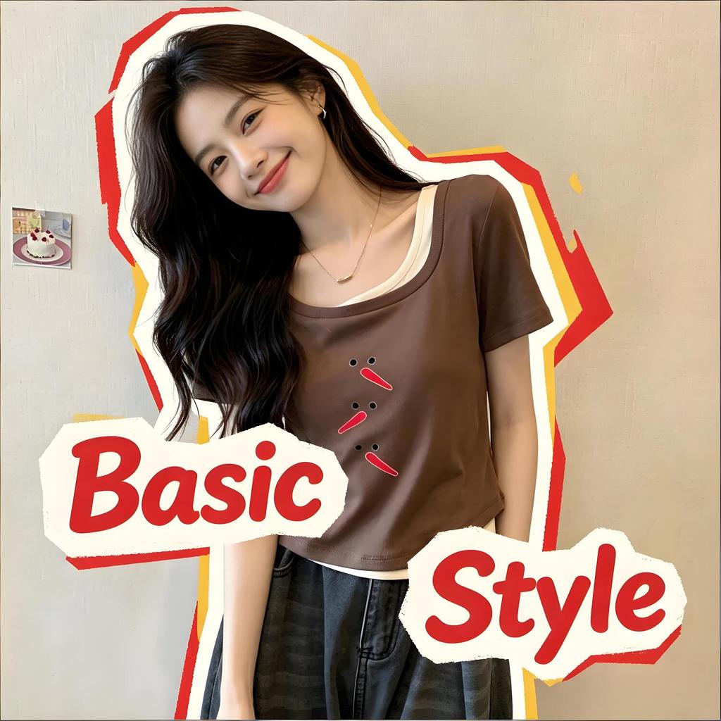 Casual Fake Two-Piece T-Shirt Date Color-Block for Fashionistas