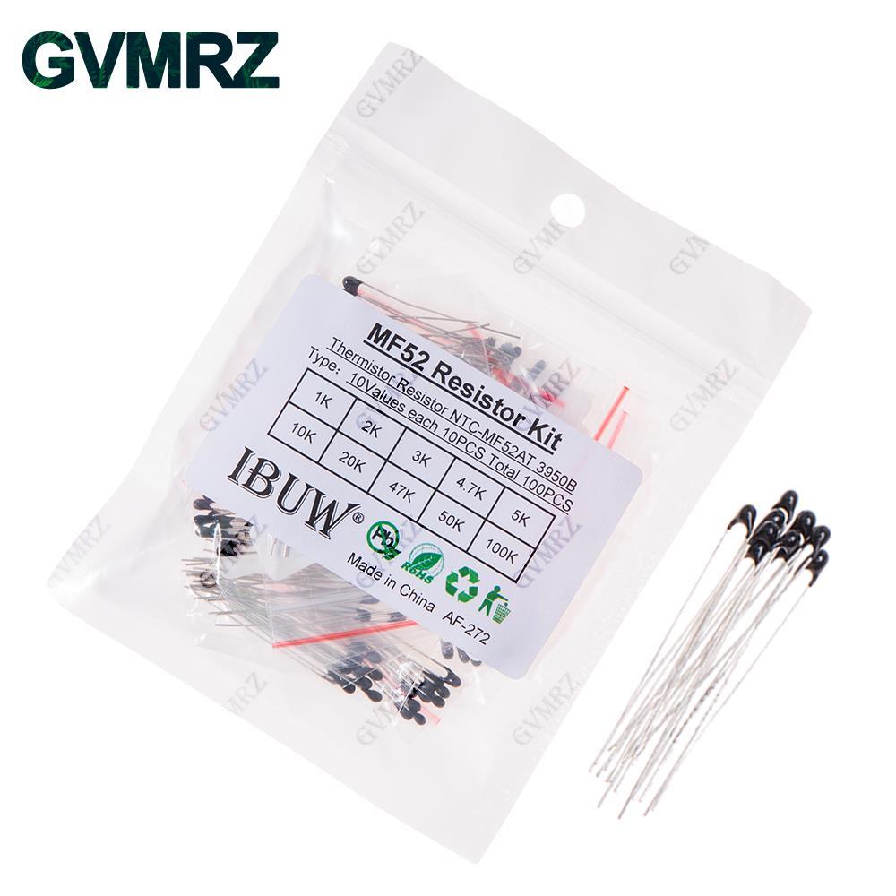100PCS 10 ค่า MF52 NTC Thermistor Kit 1K-100K 3950B สําหรับอุณหภูมิ Sensing & Circuit Overheat Prote