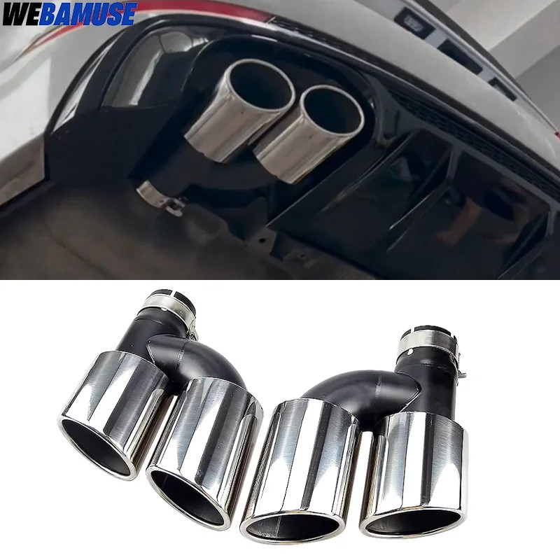 1 Pair Four Outlet Tailpipes For Audi A4 A5 A6 A7 Upgrade S4 S5 S6 S7 Stainless Steel Black Muffler