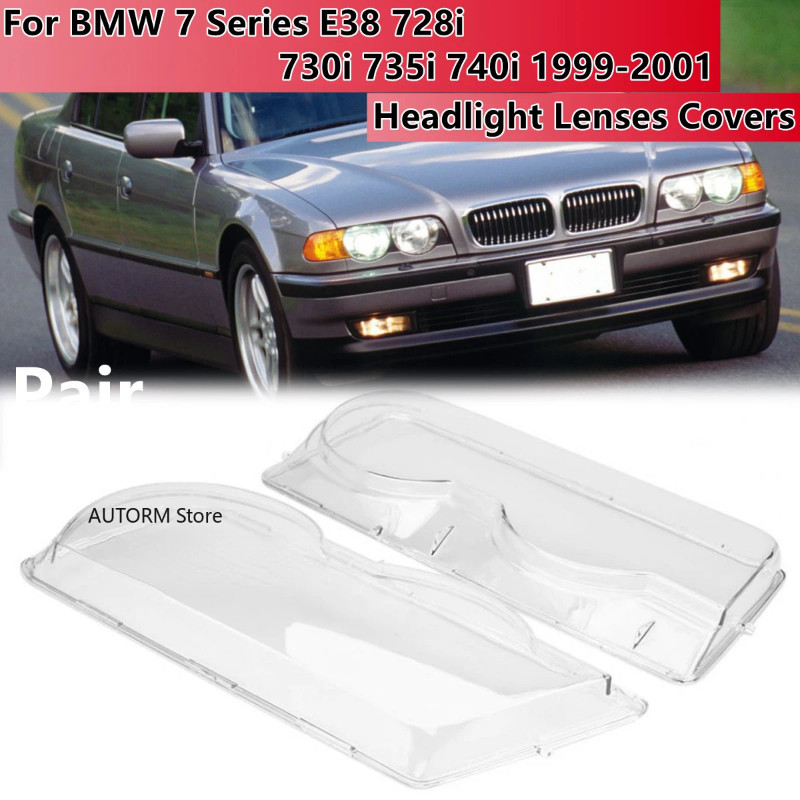 Pair Headlight Cover Headlamp Lens Cover Replace For B MW 7-Series E38 728i 730i 735i 740i 2000 200