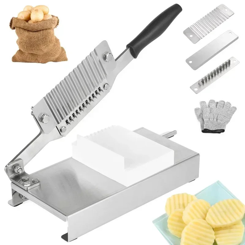 Commercial Potato Chips Slicer Manual Stainless Steel Slicing Machine Vegetable Fruit Wavy Knife Cu