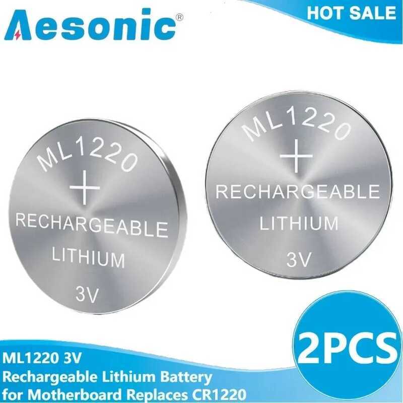 2PCS ML1220 3V Rechargeable Button Battery ML 1220 Lithium Cell Batteries CMOS RTC BIOS Back Up for 