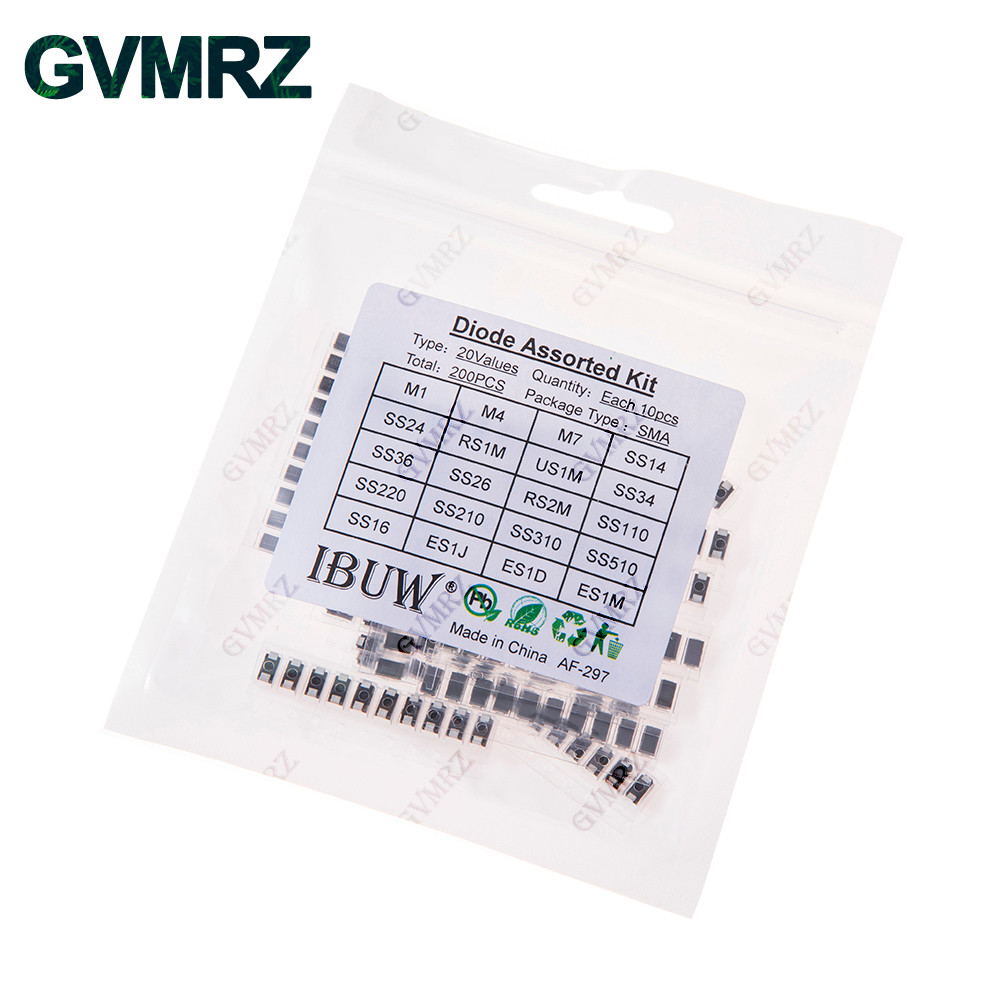 200PCS 20Values SMA Diode Assorted Kit M1 M4 M7 SS14 SS24 สําหรับโครงการการตรวจสอบอิเล็กทรอนิกส์