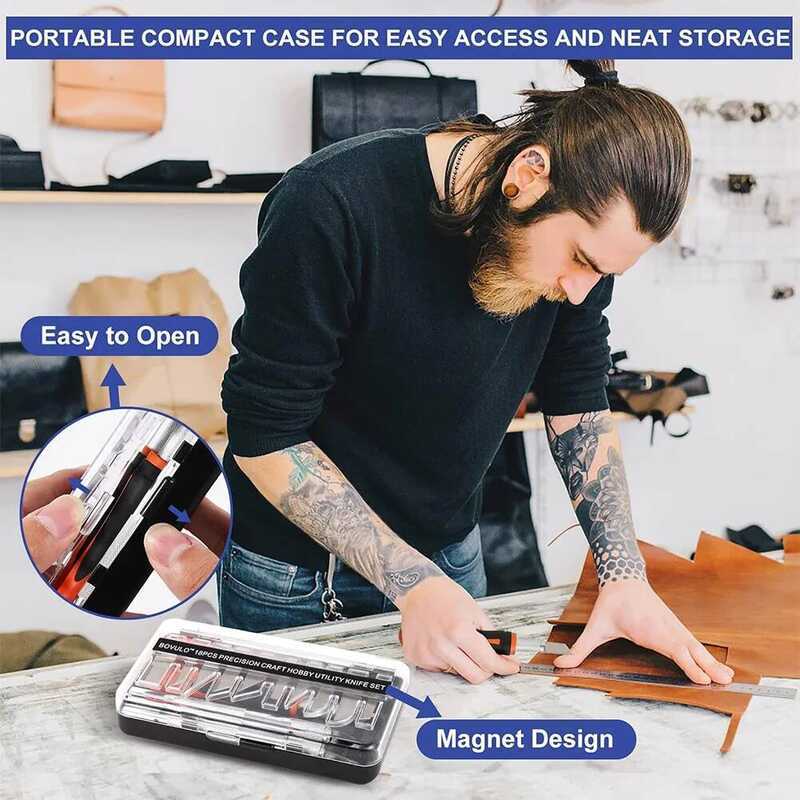 C 18Pcs Craft Knife Anti-Slip Handle Hobby Knife Scalpel Craft Knife Set Carving Knife Set For Art