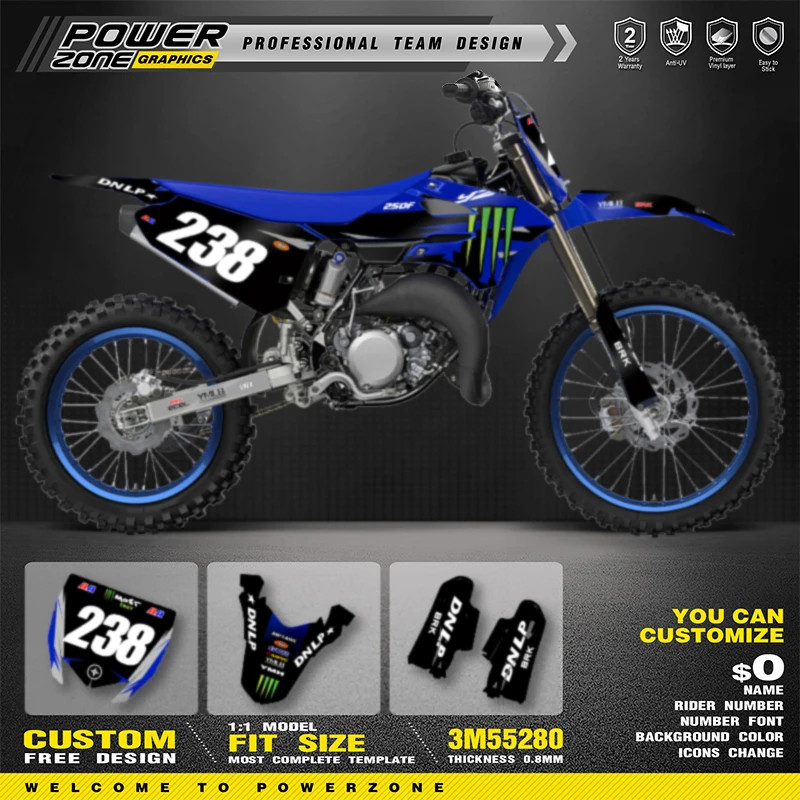 PowerZone Custom Team Graphics Decals For 3M Stickers Kit For YAMAHA YZ85 2022 2023 2024 2025 85 00
