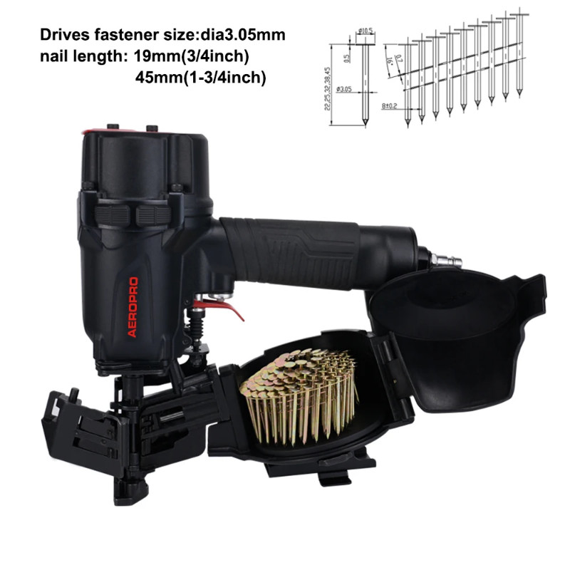AEROPRO Roofing Nailer Roof Nail Gun Professional Nail Coil Nailer 3/4-Inch Up To 1-3/4-Inch 120 Pc