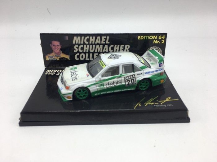 สต็อกพร้อม 1: 64 Mini Cut Mercedes Fleet 1990 Schumacher 190E โมเดลรถ