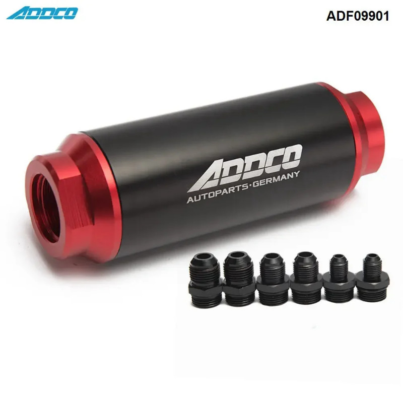 Universal Car Racing In-Line Fuel Oil Filter With AN10 AN8 AN6 Fittings Adapter Black&Red 40 Micron