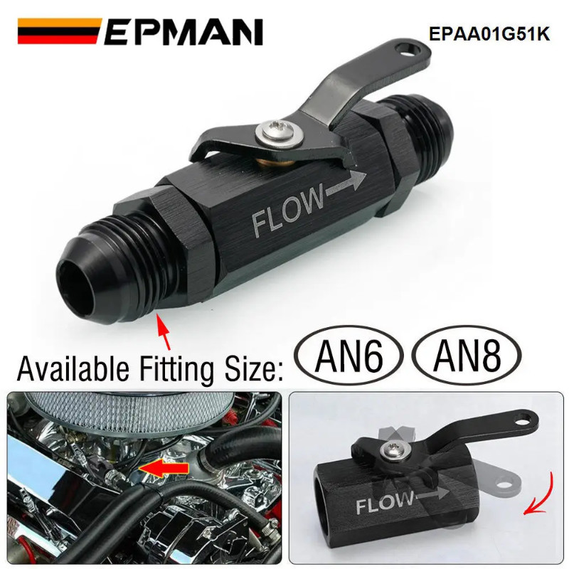 EPMAN Aluminium AN6/AN8 Inline Shut Off Valve Fuel Cut Off Switch W/ Cable Lever For Fuel Oil EPAA0