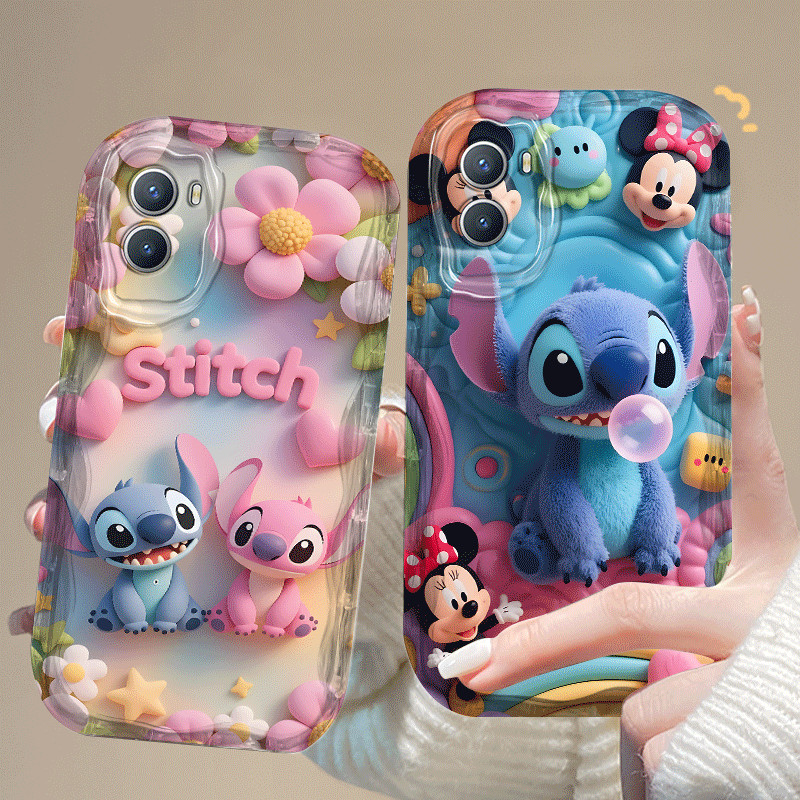 ปลอกสําหรับOPPO A57 A77S A76 A36 A77 A74 A95 Narzo 50 45Gแฟชั่นหรูหราน่ารักStitchการ์ตูน 2Dซิลิโคนอ่