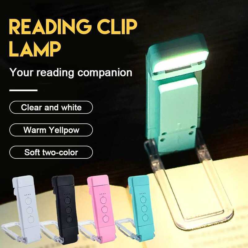 C Book Light USB Rechargeable 3 Colors & 5 Brightness 1800K-6000K Reading Light Clip-On Read Lamp B