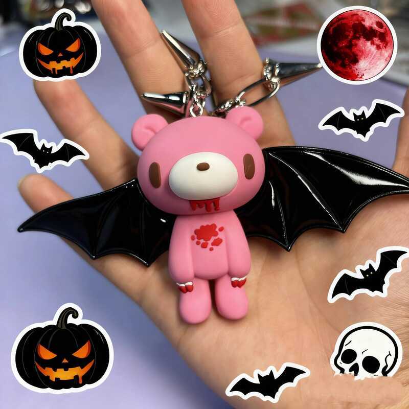 C Halloween-Style Y Teddy Bear Pendant Necklace,Bat Bear Pendant Necklace.Feature A Punk Street Sty