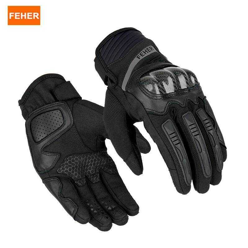 C FEHER Men's Motorcycl Summer Breathable Genuine Leather Riding Gloves Touch Screen Anti-Fall Vent