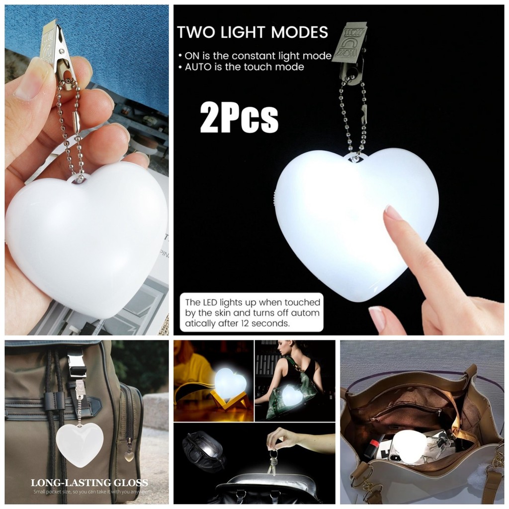 [ผู้ขายท้องถิ่น]🚚2PCS ♥️2026 ใหม่ผู้หญิงรูปหัวใจกระเป๋าอัตโนมัติ Sensor กระเป๋าถือ USB ชาร์จ Heart Key Chain Touch โคมไฟสําหรับวันหยุดของขวัญ♥️