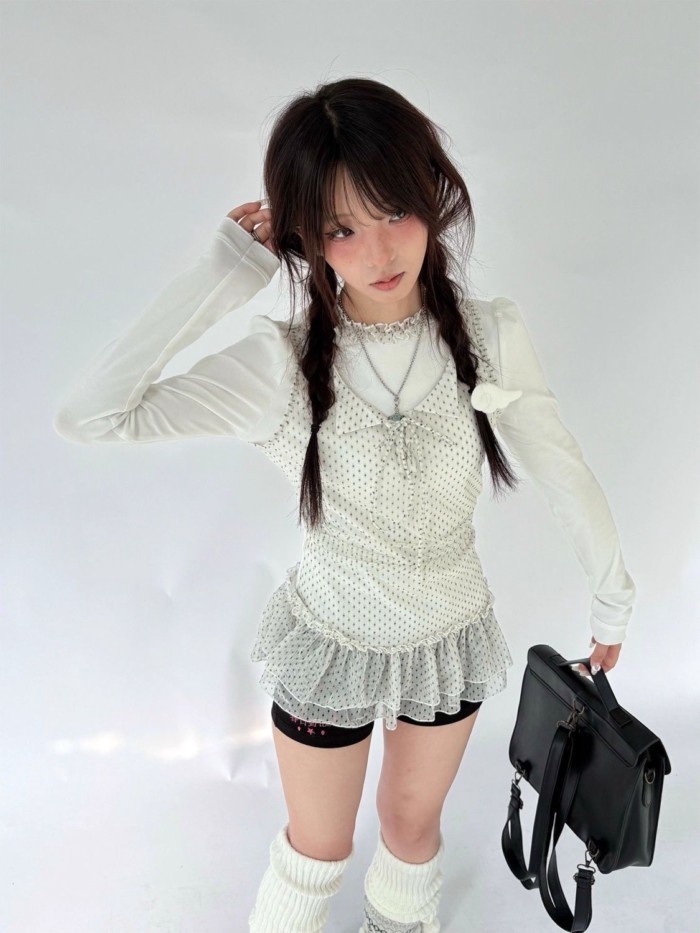 เสื้อยืดแขนยาวลูกสาว สไตล์เรโทรใหม่ฤดูใบไม้ร่วง ออกแบบพิเศษสำหรับสวมใส่ภายในและนอกบ้าน - รูปที่ 5