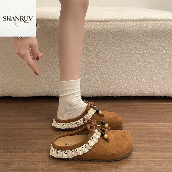 Retro Lace Birkenstock รองเท้า Baotou รองเท้าแตะครึ่งผู้หญิง Birkenstock รองเท้า