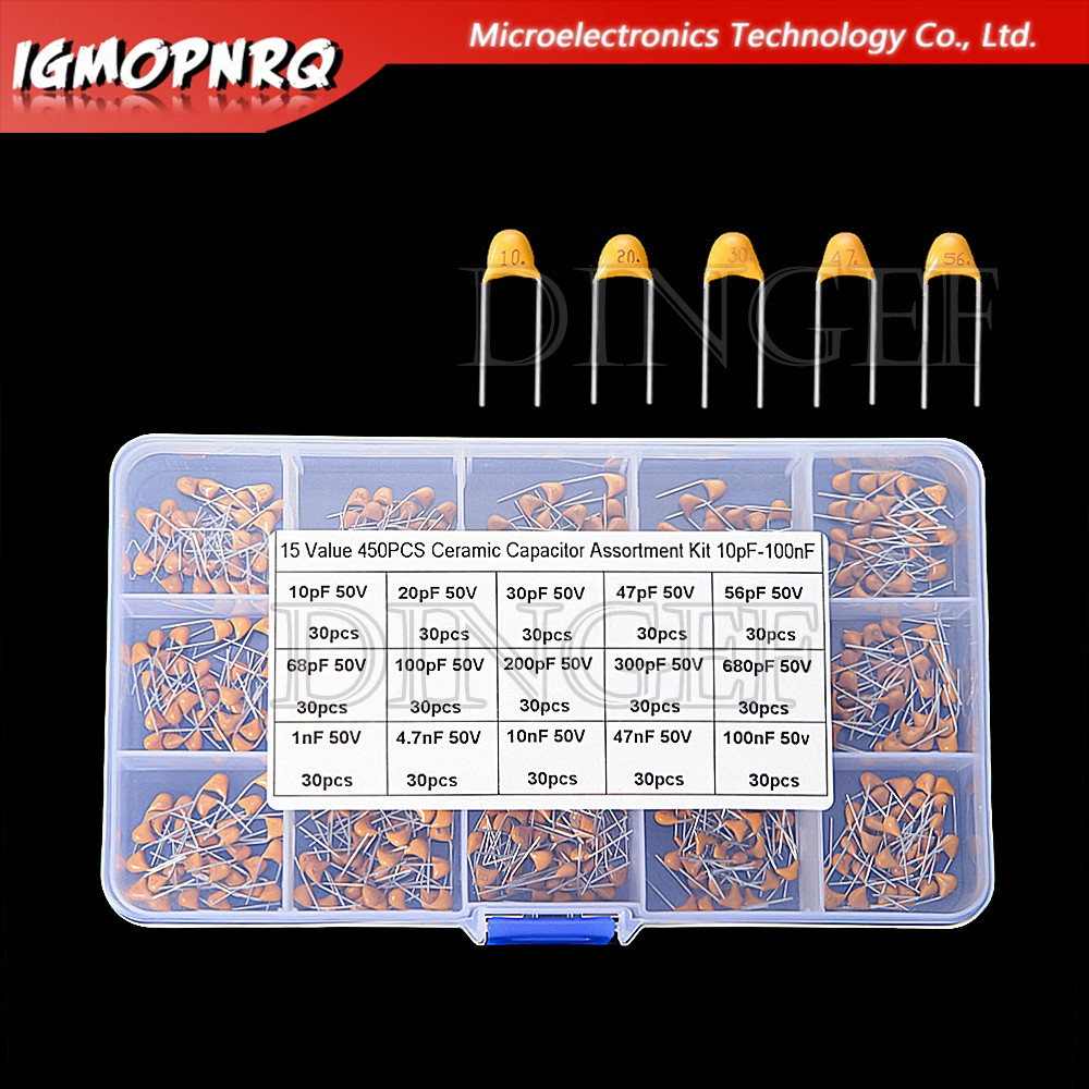 450PCS เสาหินเซรามิคตัวเก็บประจุชุด 10pF - 100NF 50V 10PF 30PF 47PF 56PF 68PF 100PF 200PF 300PF PF 1