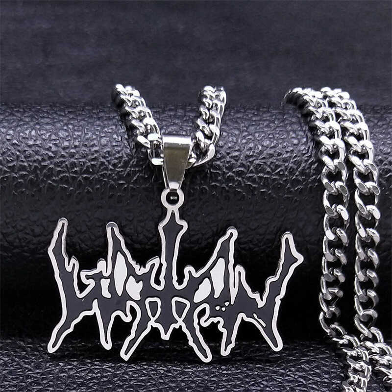 สร้อยคอจี้วงดนตรี WATAIN สีดำ ทำจากสแตนเลส พร้อมแหวนโช้คสไตล์ดนตรี รุ่น NXS06 ดีไซน์เรขาคณิต