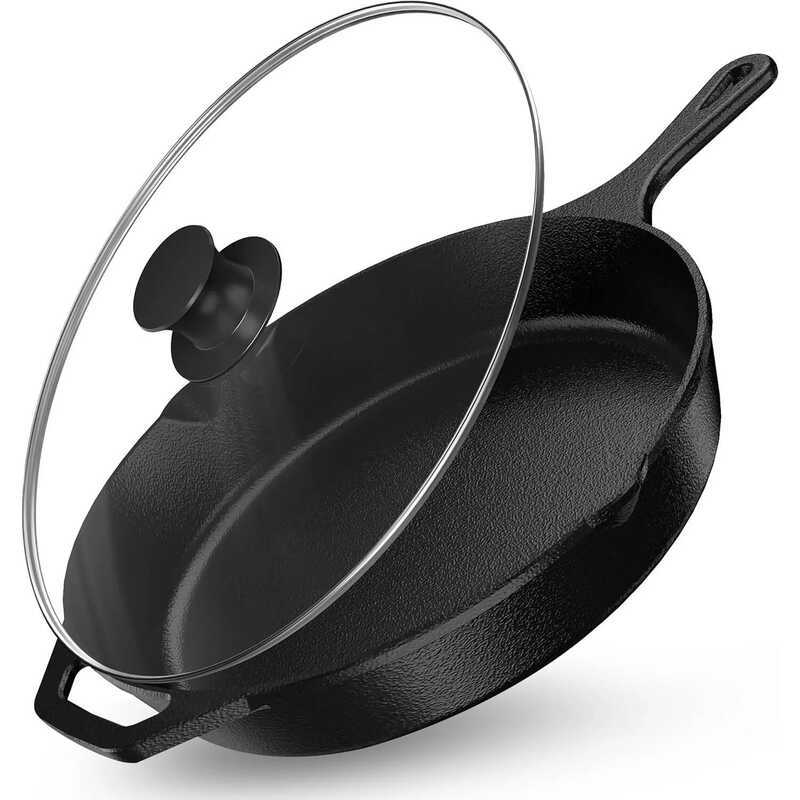 C 12 Inch Pre Seasoned Cast Iron Frying Pan With Lid, Cast Iron Pot, Indoor And Outdoor Safe Barbec