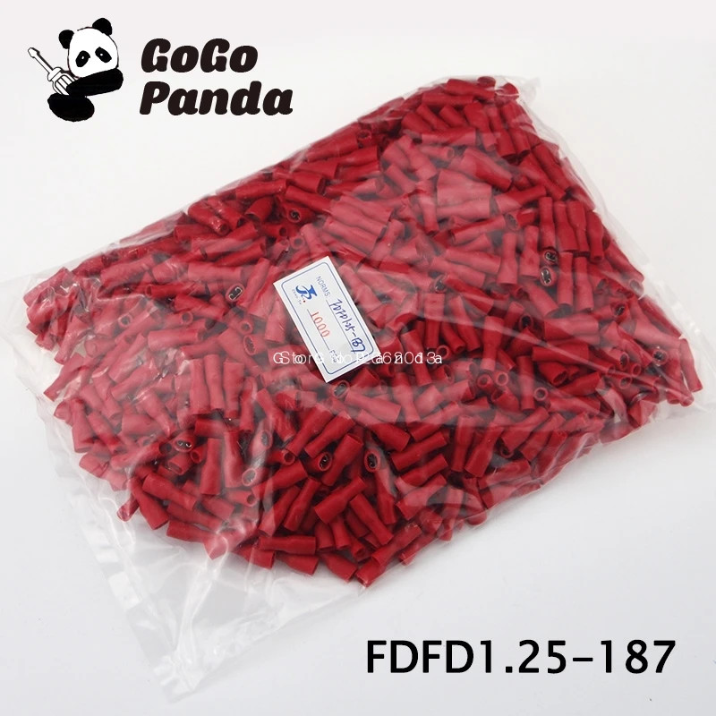 Free Shipping 500PCS/1000PCS FDFD1.25-(187 250) Brass Female Full-Insulated Terminals Cold-pressed