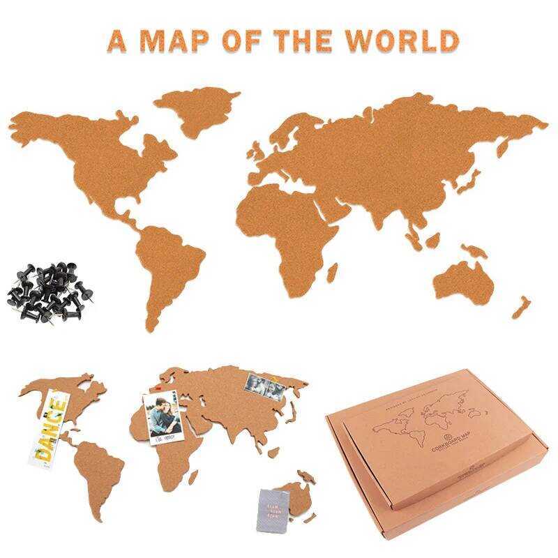 C Cork World Map Puzzle Toy World Travel Footprint Photo Background Wall Board With Adhesive Map Pu
