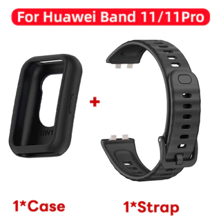 สายรัดนาฬิกาซิลิโคนและชุดกรณีร่องนุ่มสำหรับ Huawei Band 11 11Pro ครอบคลุมเต็มรูปแบบ + สายซิลิโคนสำหรับ Huawei Band 11