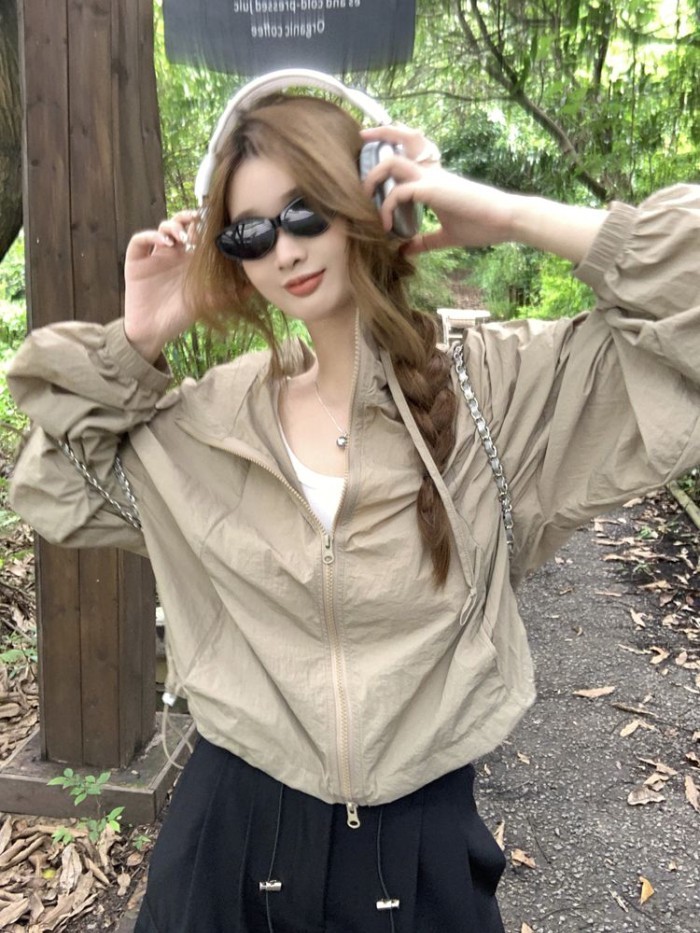 แจ็กเก็ตป้องกันแสงแดดสไตล์อเมริกาสำหรับผู้หญิง แห้งไว ระบายอากาศได้ดี เหมาะสำหรับสวมใส่กลางแจ้ง