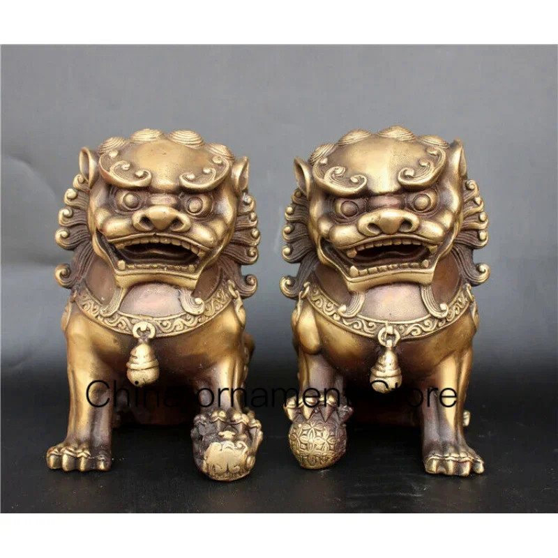 Antique Bronze Fu Foo Dog lion Statue China old Archaic guard lions pair 11cm