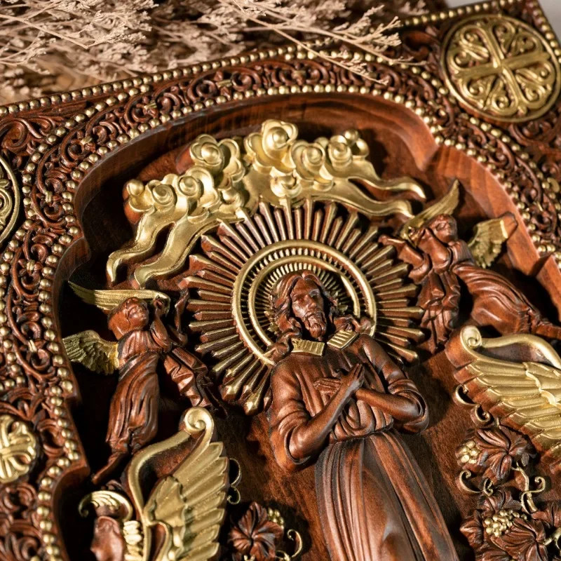 Vintage Christian Jesus Christ Icon of Ascension Wooden Jesus and Lion Home Living Statue
