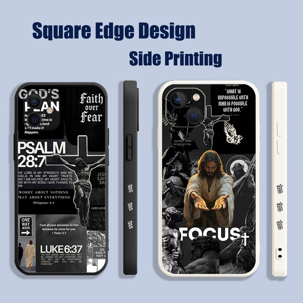 ปลอกสําหรับ iPhone 14 Pro Max Bible Verse JESUS God Aesthetic ZDK03 เล่นเคสโทรศัพท์ขอบสี่เหลี่ยม