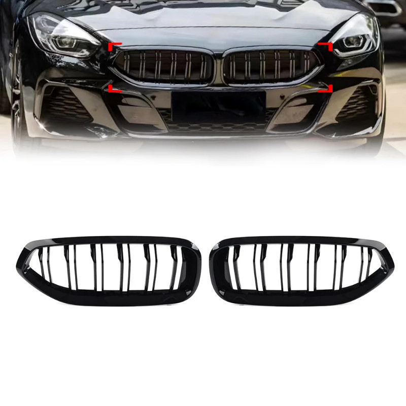 2 Pcs Glossy Black Car Double Line Front Bumper Center Kidney Grille Grill For BMW Z4 G29 20I 30I M