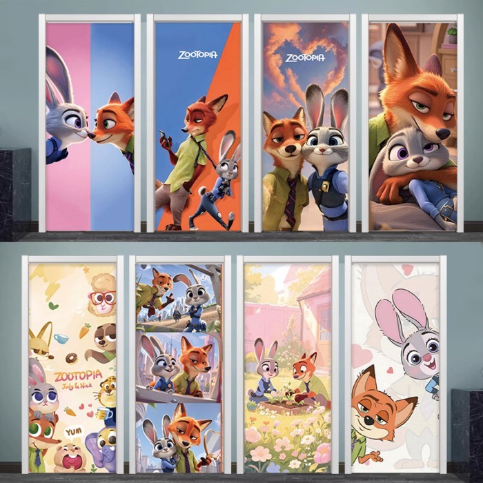 Crazy Animal City Door Sticker Hydropower Well Door Sticker Self-Adhesive Cover Ugly Refurbished ประตูกระจกไม้