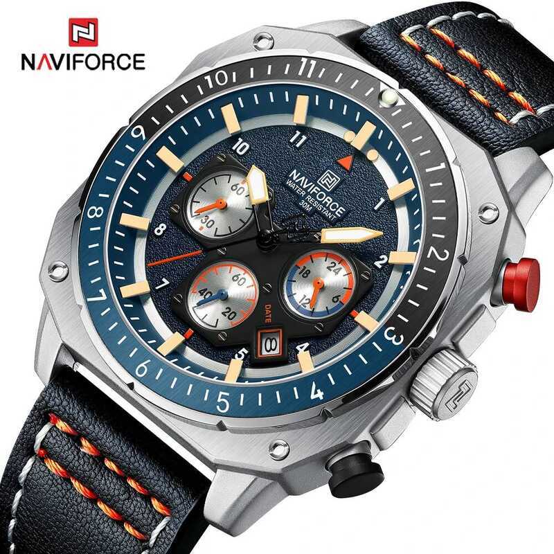 NAVIFORCE Top Brand ury Watch Fashion Quartz Men's Wrist Watch Relogio Mascuo Leather Band Multifunc