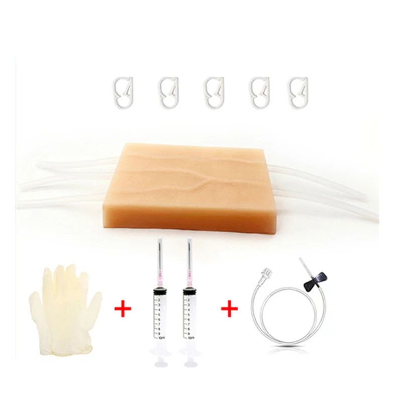 Nurses blood collection  and intravenous injection of simulated skin exercise pad blood return kit