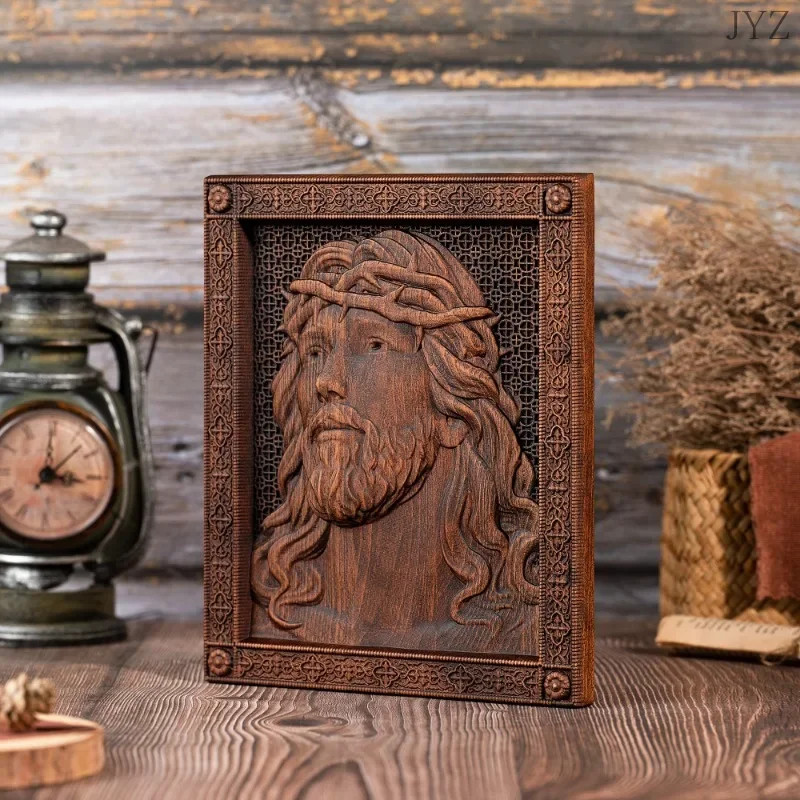 Wood Carving Jesus Crown of Thorns , Christian Figure, Catholic Saint, Jesus Christ Wall Decor, Rel
