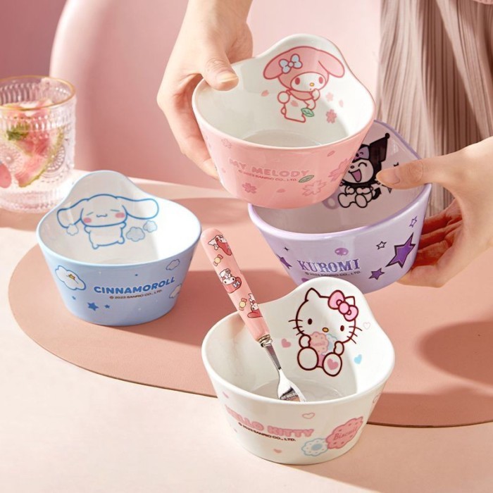 SANRIO ซานริโอ เด็กน่ารักนักเรียนประถมกินชามข้าวครัวเรือนเดียวทุ่มเทให้กับเซรามิกที่สวยงามพิเศษเผชิญ