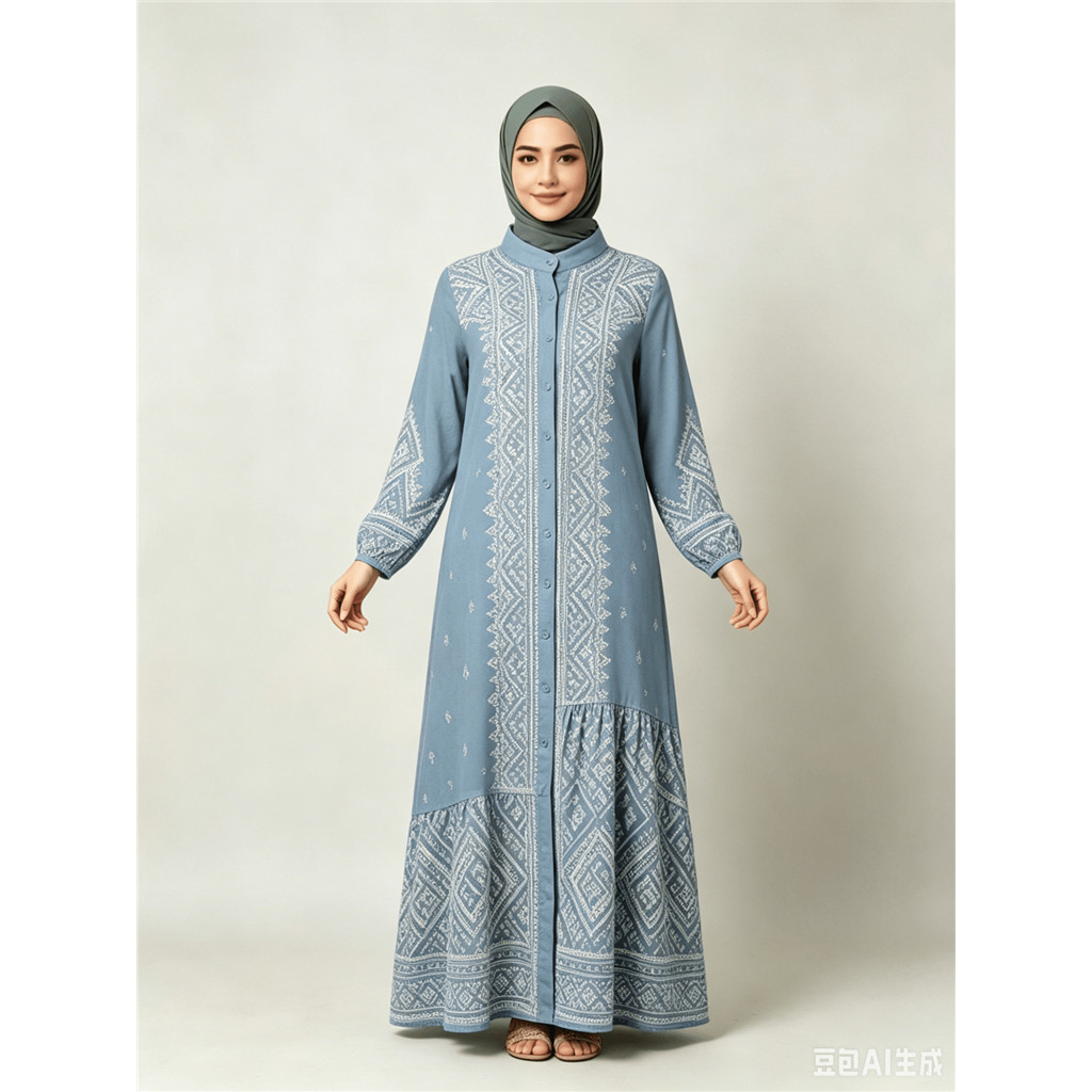 ผู้หญิงดอกไม้ปุ่มลง Abaya Maxi ชุด, Elegant แขนยาวเจียมตัวมุสลิมชุด,ลําลองหลวมอิสลามสวดมนต์ Robe สําหรับ Ramadan/Eid Shirtdress 54