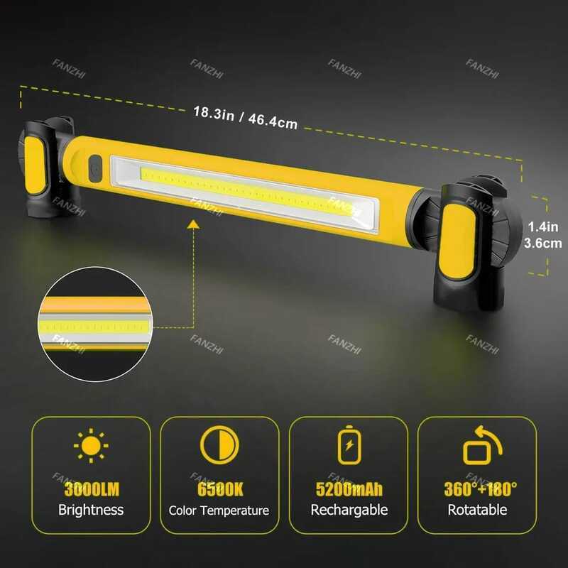 C Er Bright Magnetic Work Light Built-In 5200Mah Rechargeable Battery Underhood Work Lamp Bar For C
