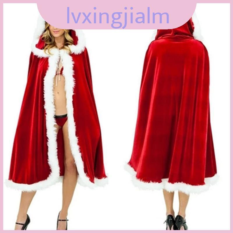 คริสต์มาสคอสเพลย์Mrs Santa Claus ความสวยงามคลาสสิก ผ้าคลุมพร้อมฮูดสำหรับผู้ใหญ่ เหมาะสำหรับปาร์ตี้