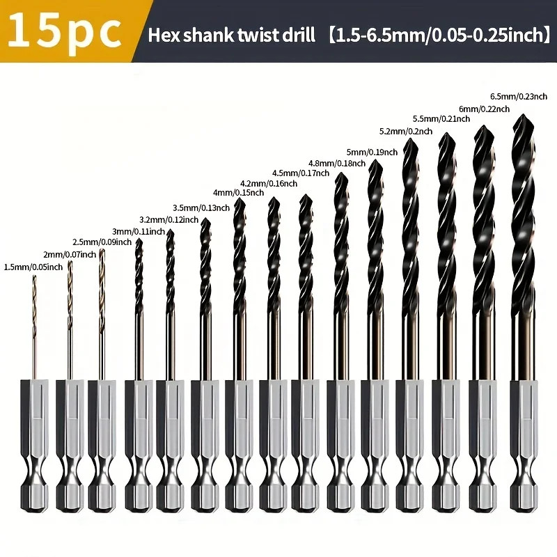 5PC 1.5mm-6.5mm Cobalt Coated Twist Drill Bit Set HSS M35 Gun Drill Bit For Wood/Metal Hole Cutter