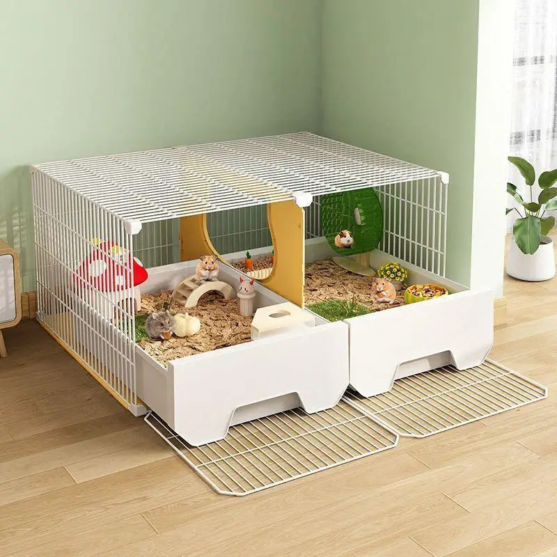 Hamster Cage, Extra Large Luxury Villa Easy-to-clean Drawer-type Gold Bear Flower Squirrel Special