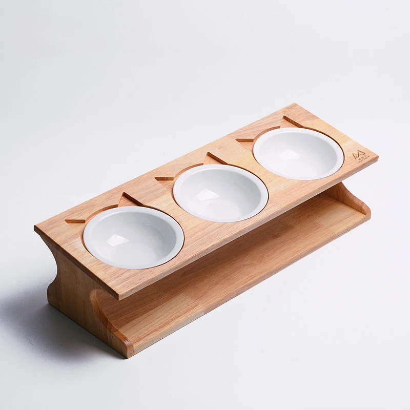 Cat Ceramic Bowl Cat Supplies Cat Food Basin Ceramic Bowl with High Legs Tilted Solid Wood Pet Bowl