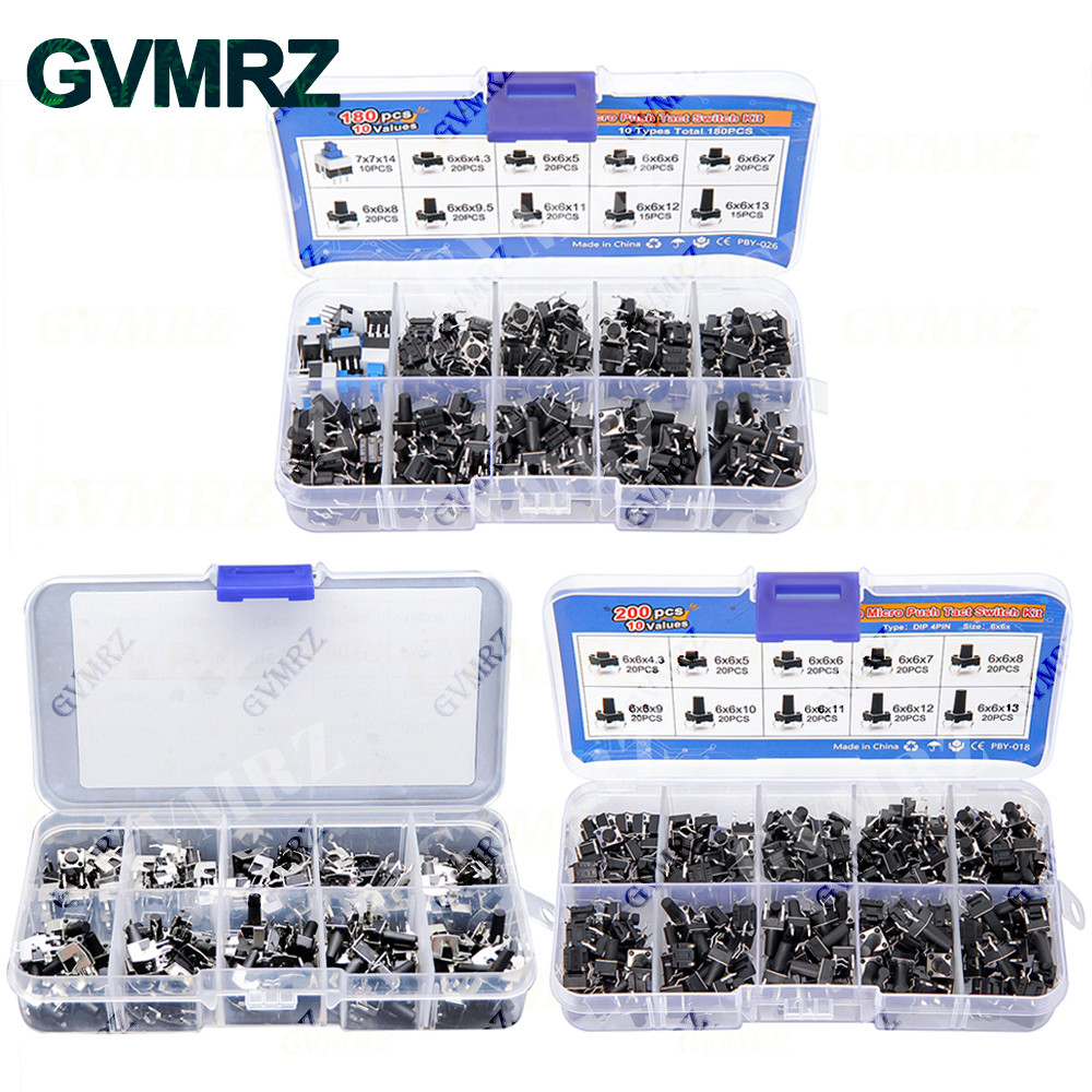 100/180/200PCS 6x6 มม.Micro Push Tact Switch Kit 6x6 Mini Tactile Toggle Touch ปุ่ม PCB Momentary 4pin Pushbutton ibuw
