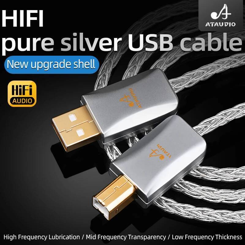HiFi Pure Silver สาย USB HiFi ถอดรหัส DAC เสียง OTG อัพเกรดสายประเภท AB พอร์ตคอมพิวเตอร์สายผสม