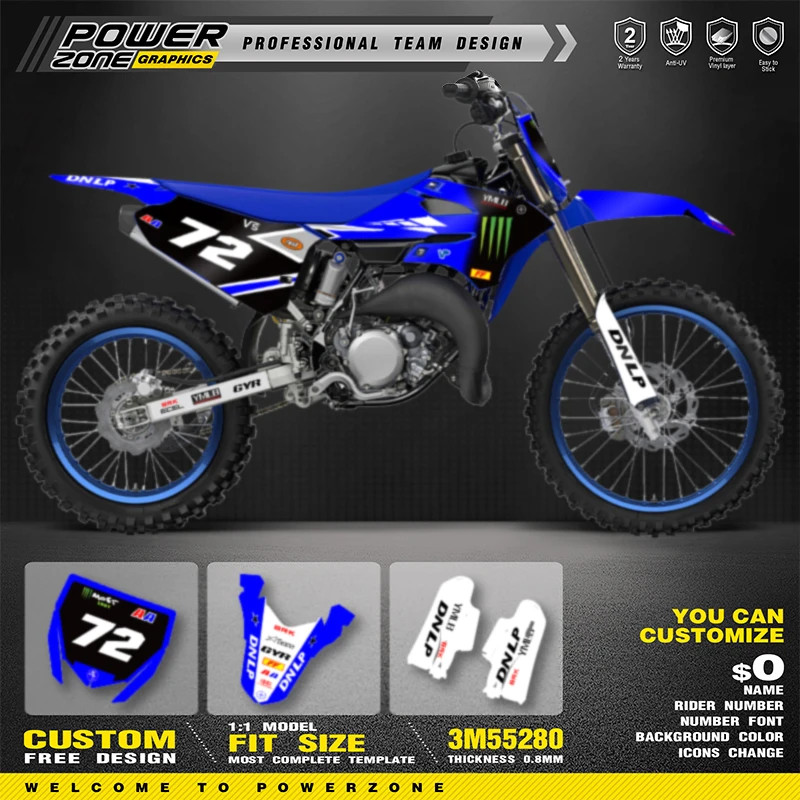 PowerZone Custom Team Graphics Decals For 3M Stickers Kit For YAMAHA YZ85 2022 2023 2024 2025 85 00