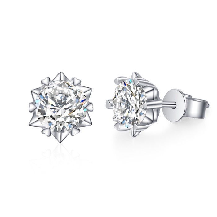 จริง Moissanite 0.3ct 0.5ct 1ct 1.5ct 2ct Snowflake รอบตัดสีขาว D หกแฉกสตั๊ดต่างหู S925 เงินสเตอร์ล