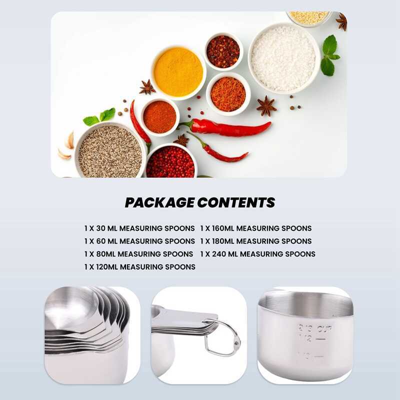 C Measuring Cups Set Of 7 With 1/8 Cup Coffee Scoop,Stainless Steel Metal Measuring Cup, 7 Piece St