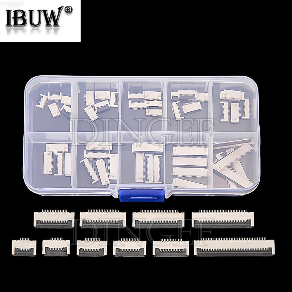 50PCS 0.5 มม.Pitch Flip ประเภทภายใต้ Clamshell ซ็อกเก็ต FPC FFC แบนสาย 6P 8P 10P 12P 14P 16P 20P 24P 30P 40P ชุด