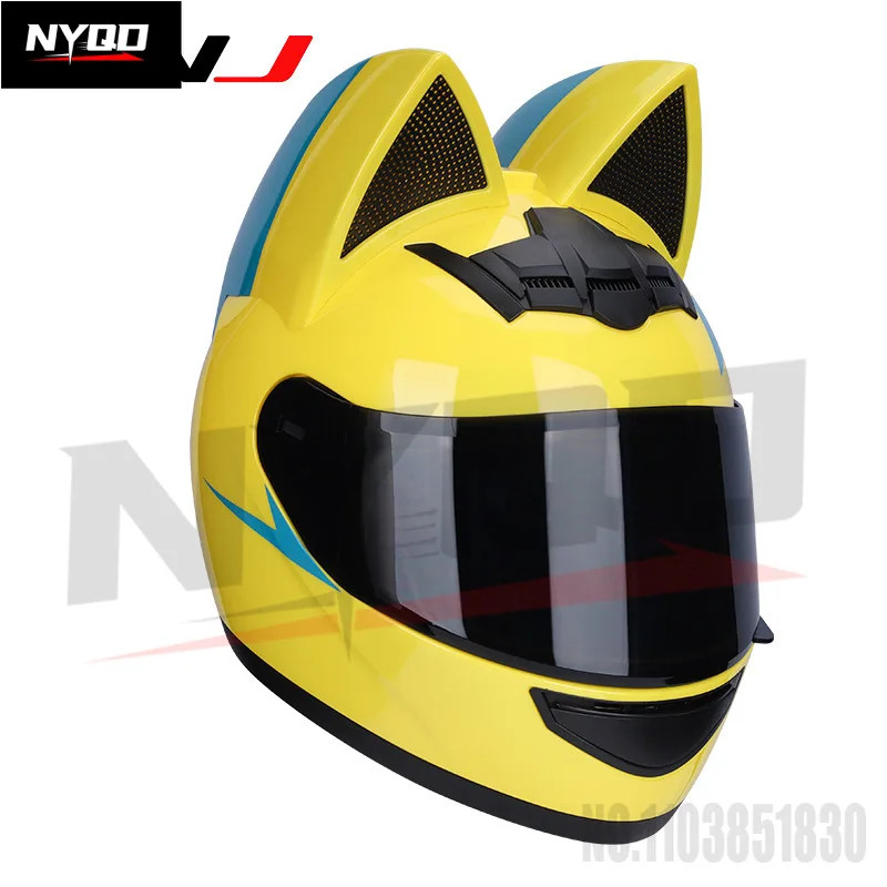HNJ Cat's ears Electric Motorcycle Helmet Women Full face Summer Cat Helmet motorbike helmet casco