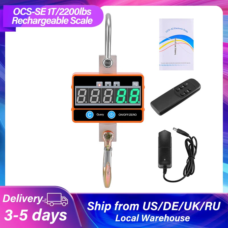 1000kg/2200lb Digital Crane Scale Rechargeable Rechargeable OCS-SE LCD Hanging Crane Scale High Acc